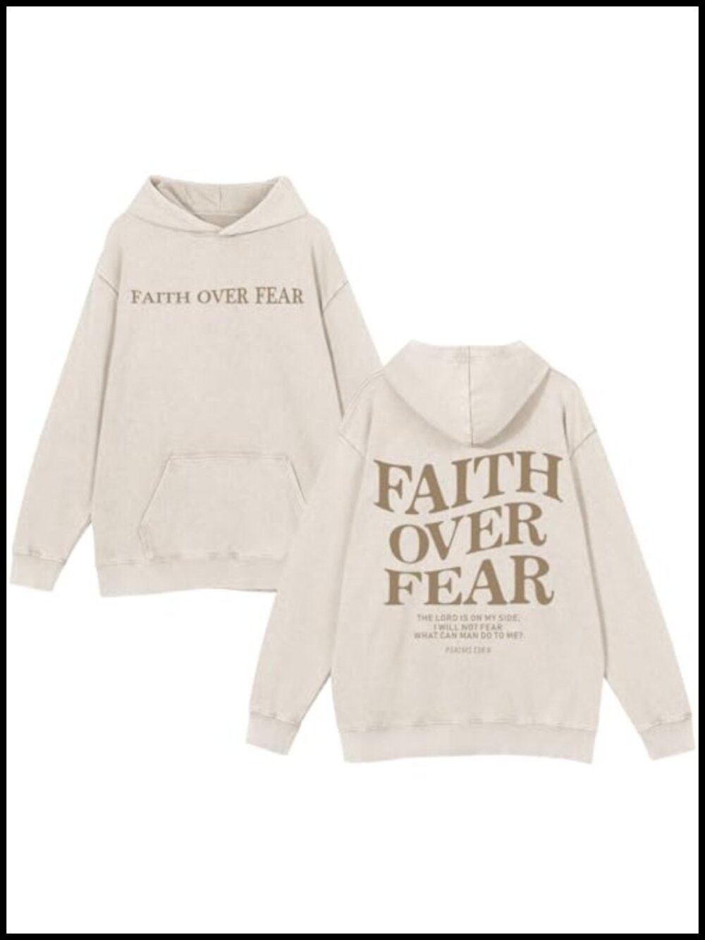Acid Wash Faith Over Fear Graphic Hoodie Men Religious Sweatshirt